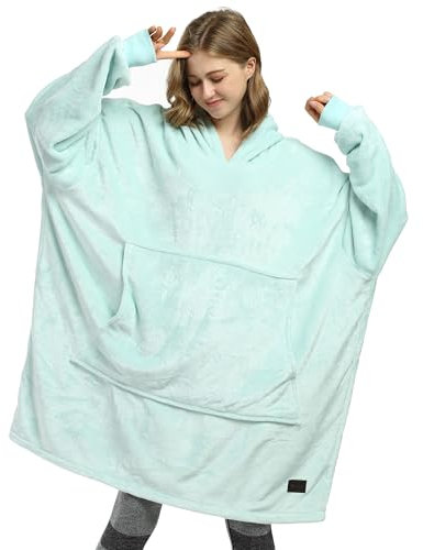 Catalonia Classy Übergroße Fleece Hoodie Decke Aqua, Warme Großes Kapuzendecke Tragbare Decke zum Anziehen, Flauschige Kapuzenpulli Decke mit Ärmeln und Kapuze als Geschenkidee für Damen und Herren