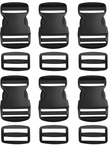 TRIWONDER Steckschnallen 20 mm 25 mm 38 mm 50 mm, Kunststoff Klickverschluss Steckschließer Steckschnalle Ersatzschnalle für Rucksack, Gurtbänder (38mm, Schwarz - 6 Stück)
