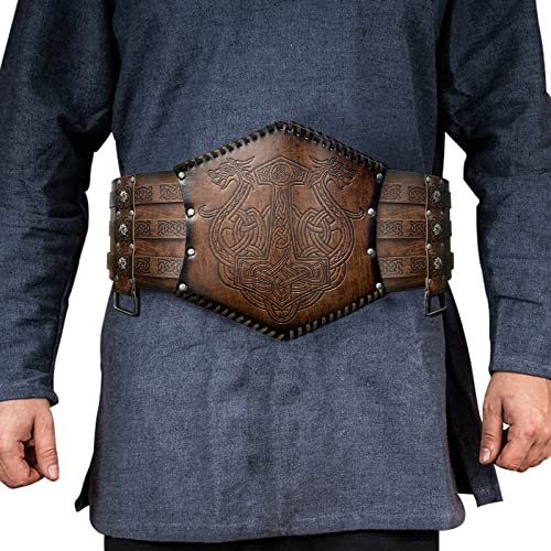 HiiFeuer Viking Geprägte Taillenrüstung, nordischer Kunstleder-Breitgürtel, mittelalterlicher Ritterkorsettgürtel für LARP-Kostüm (Braun A)