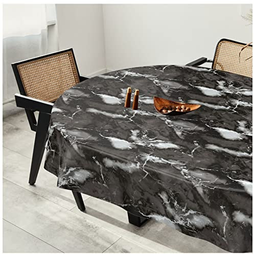 Wachstuchtischdecke Wachstuch Tischdecke abwaschbar Wachstischdecke Plastik-Tischdecken Glatt Oval 140x240cm mit Saum Marmor Dunkelgrau