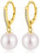 JiaYang Perlen Ohrringe für Damen 925 Sterling Silber mit 18K Gelbgold vergoldet Elegante Hakenohrringe mit 10mm Zuchtperlen für Hochzeit/Abendmode/Geschenk