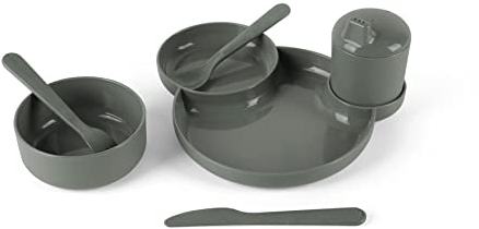 Dantoy - Tiny Geschirr-Geschenk-Set auf Biobasis - Ab 0+ Monate - 7 Teile - Olive - Geschirrset - Küchenzubehör Kinder Spülmaschinenfest - Mikrowellengeeignet - Recycelbar - Hergestellt in Dänemark