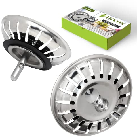 Piyox Lot de 2 Bouchon Evier Cuisine 80mm – en Acier Inoxydable 304 SS Anti-Corrosion pour Bonde Evier 80mm - Filtre, Crépine Cuisine Meilleur pour Vidange et Antiblocage