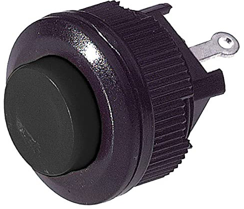 Pulsante unipolare con tasto nero con contatto normalmente chiuso, foro di montaggio diametro 14mm - 250V 1A