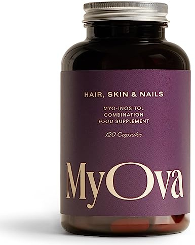 MyOva Hair, Skin & Nails PMOS/PCOS Supplement, with Vitamin B6, (30-Day) | PMOS Support with 2000mg Myo-Inositol, Biotin, Zinc and Vitamins A and C for Strong Hair, Skin and Nails