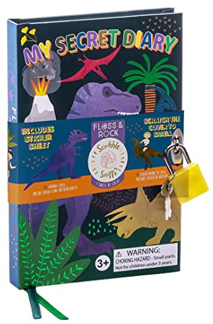 Floss & Rock Dino My Scented Secret Diary, Cola Scent with Sticker Sheet, Padlock and Key, Kids Activity book