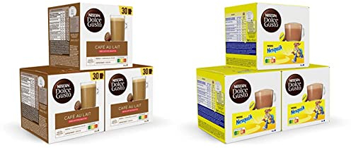 Dolce Gusto NESCAFÉ Café con Leche - x3 pack de 30 cápsulas - Total: 90 cápsulas & Dolce Gusto NESCAFÉ NESQUIK- x3 pack de 16 cápsulas - Total: 48 cápsulas