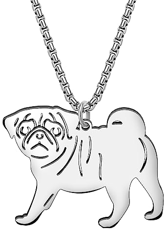 DALANE Edelstahl Niedlichen Mops Hund Halskette 18k Vergoldet Anhänger Haustiere Welpen Schmuck Geschenke für Frauen Mädchen Hundeliebhaber Charms (Versilberter Mops)