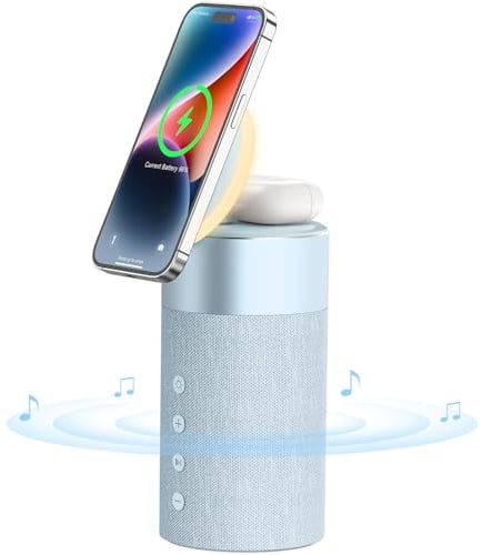 COLSUR Bluetooth Speaker, Wireless Charger, Bluetooth Speakers with Night Light, 2 in 1 Wireless Charging Station for 16/15/14/13/12 Series, AirPods Pro/3/2(Gift Ideal) (BLUE)