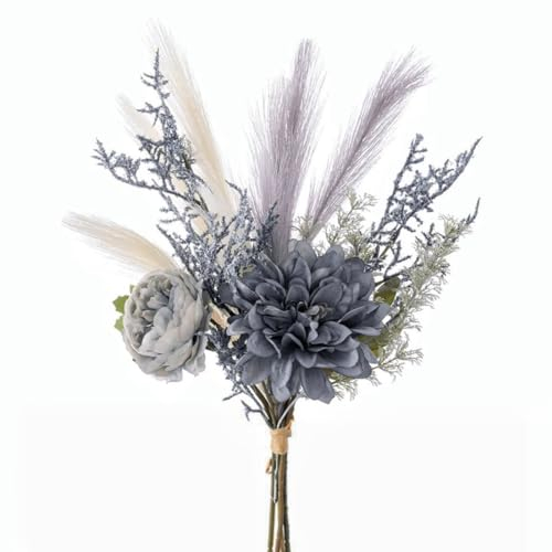 YELIKIT Flores artificiales, hierba de las pampas, ramo de flores artificiales, arreglos florales de seda, para el hogar, bodas, jardines, festivales, decoración, azul