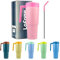 LoFone 1180 ML - 40 OZ Thermobecher aus Edelstahl，Kaffeebecher to Go, Trinkbecher mit Strohhalm, Henkel und Deckel, für Auto Büro heißen und kalten Kaffee Wasser und Tee(Rosa)