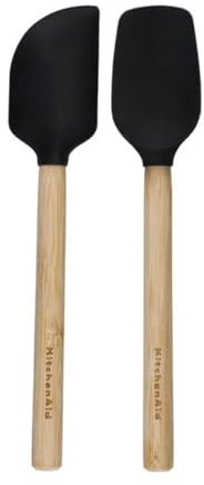 KitchenAid KQG692OHOBE, Mini Bamboo Spatulas with Silicone Heads, 2 Pieces, 22 cm, Black