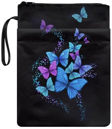 Poceacles Buchhülle für Taschenbuch, Hardcover, mit Reißverschluss, Motiv: Schmetterlinge, Schwarz, für Teenager, Erwachsene, Mädchen, Geschenk