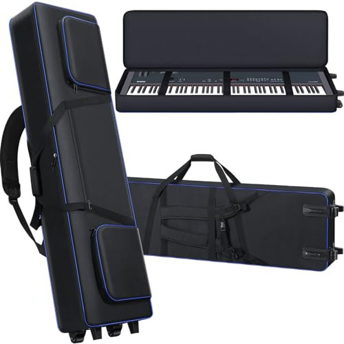 Aleemin 88 Key Keyboard Case with Wheels (53x14.5x7) | 88 Key Keyboard Rolling Bag with 3-Pocket | 88 Key Keyboard Roller Bag Soft Padded Case with Handles & Shoulder Straps for 88 Key Keyboard,