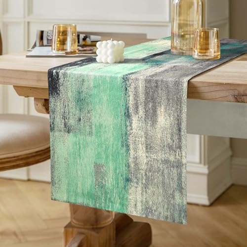 Hanrunsi Tischläufer Frühling Modern Grün Tischdeko Retro Rustikale für Drinnen und Draußen Urlaub Party Wohnzimmer Dekor Tolles Geschenk, Fernsehtisch, Brautparty, Zuhause, 40 cm x 140 cm