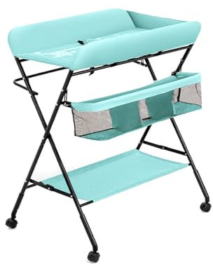 YYUINU Wickeltisch, Mobile Wickelkommode, Neugeborenenpflege Möbel Windel Organizer, Tragbarer Klappbarer Höhenverstellbarer Wickeltisch,Mint Green