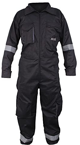 Men's Coveralls Boiler Suit Overalls for Warehouse Garages Workers Heavy Duty Grey - Black - Blue (Black, Medium)