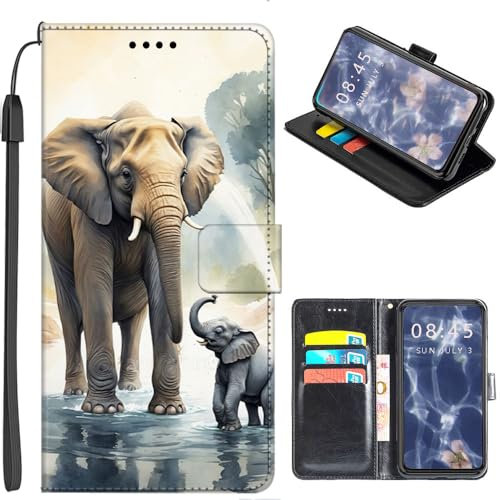 U.DARELIKE Case for iPhone 13 Wallet PU Leather Flip Cover Elephant Pattern Animal Print Design Soft Silicone Protective Stand Case with Card Slots for iPhone 13