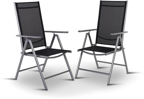 Raburg Gartenstuhl 2er-Set, Hochlehner, 7-Fach verstellbar, wetterfester Garten-Klappstuhl, witterungsbeständiges Alu & Textilen, zusammenklappbare Gartenmöbel Terrasse & Balkon, Silber/Schwarz, Noah