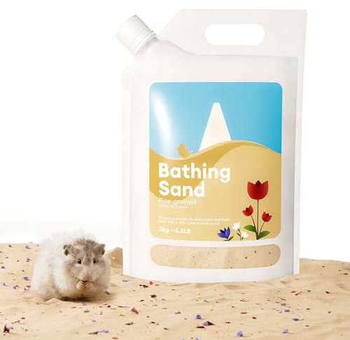 BUCATSTATE Sabbia per criceti con beccuccio, 3 kg, profumo di cincillà, sabbia naturale da bagno del deserto senza polvere, sabbia per criceti, gerbilli, rettili siriani