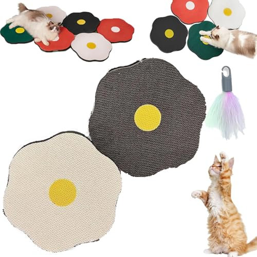 Almohadilla rascadora de flores para gatos, almohadillas para rascar gatos en forma de flor, rascador de pared para gatos, rascador de pared para gatos, tapete para rascar gatos (blanco, negro)