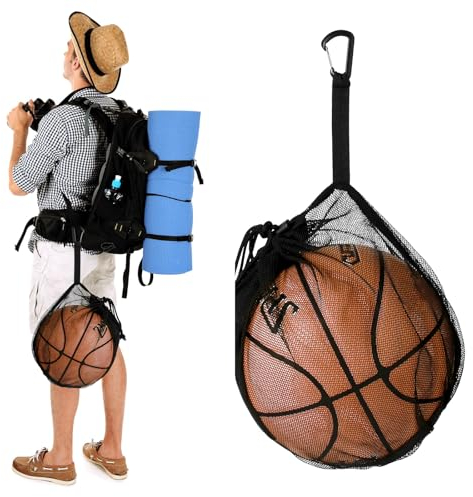 Nogeqi Ballnetz für Rucksack, 40 x 33 Tragbare Basketball Tasche Fussball Netz, Ballsack Sports Ball Netztasche Verstellbarem Zugband für Volleyball Handball