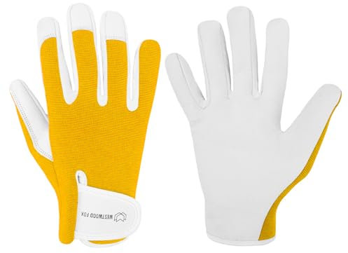 WESTWOOD FOX Arbeitshandschuhe Herren Leder Schnittfeste Handschuhe für Garten Gartenhandschuhe Damen Dornensicher, Gartenhandschuhe Dornenfest Gartenarbeitshandschuhe (Zitronengelb, M)