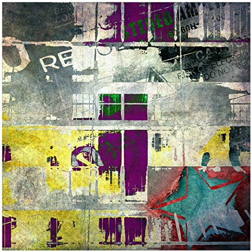 Wallario Glasbild Retro-Style lila-gelb - 55 x 55 cm Wandbilder Glas in Premium-Qualität: Brillante Farben, freischwebende Optik