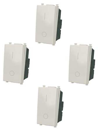 4 Pezzi Interruttore Bipolare 2P 16A tasto 0 1 compatibile con Vimar Plana colore Bianco incasso presa a muro confezione 4 pz