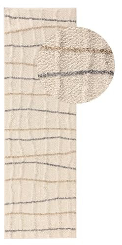 benuta Pop Teppich Junis - Creme 80x250 cm - Kunstfaser - Läufer & im Style: Abstrakt,Geometrisch, Hygge & Cozy, Minimalistisch - Pflegeleicht für Wohnzimmer Schlafzimmer