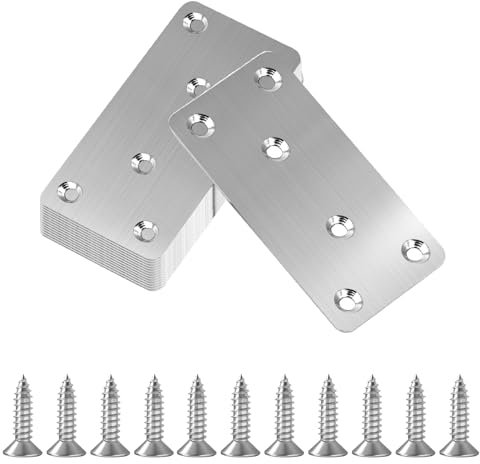 10 Pcs Flat Brackets for Wood Heavy Duty Metal Brackets, Metal Plates Connecting Flat Joining Plates for Wood Fixing Timber Fence Pergola Railway Sleeper Bracket