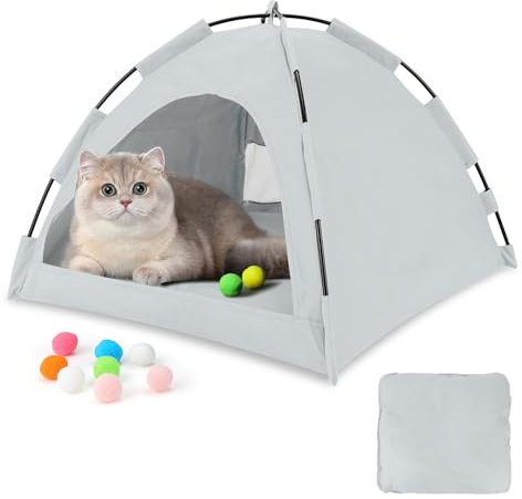 Hunde/Katzenzeltbett, Katzenzelt,Atmungsaktives, Waschbares Hundehaus Für Drinnen Und Draußen,Tragbares Hundehöhle/Katzen Höhle,Für Kätzchen,Welpen, Hasen,usw (Grau, L)
