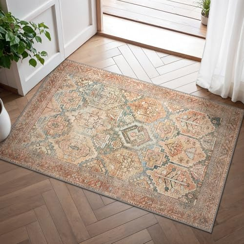 BEIMO Boho Fußmatte Innen 60x90cm, Vintage Fußmatte Waschbar, Kleine Teppiche Orientalisch rutschfest für Haustür, Flur, Küche, Rotbraun