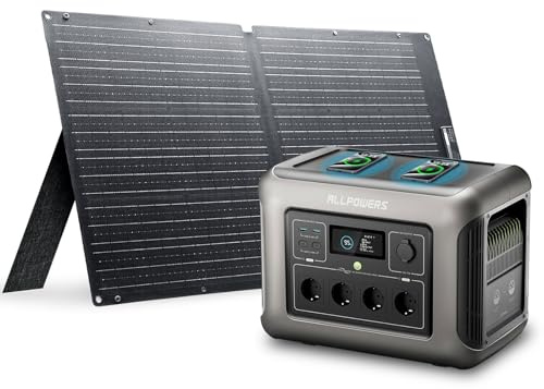 ALLPOWERS R1500 Solargenerator mit Solarpanel 100W SE100, 1152Wh LiFePO4 Tragbare Powerstation, 1800W AC/100W USB-C Ausgang, 1.5 Std Schnellladung für Outdoor, Off-Grid, RV, Notfall