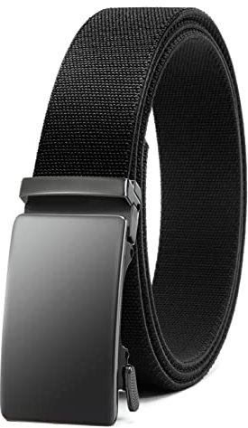 CHAOREN Elastischer Gürtel Herren, Stretchgürtel Ratsche Automatikschließe Golf Nylon Freizeitgürtel Breite 35mm, Größe Angepasst (Schwarz)