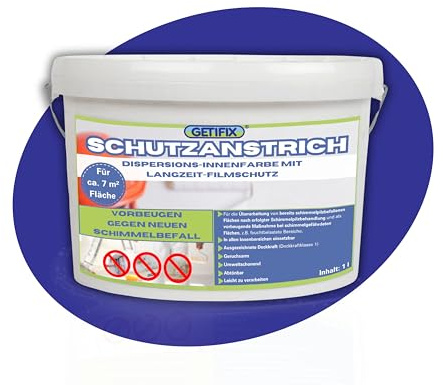 GETIFIX Schimmelstop – Langzeitschutz gegen Schimmelbildung - Dispersions-Innenfarbe, Spezialfarbe für alle Innenräume und viele Wände, vorbeugend wirksam auf Flächen im Innenbereich (1 Liter)