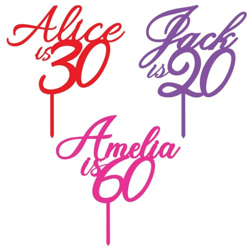 Personalised Name Is Age Acrylic Cake Topper – Custom Birthday Decoration, Multiple Colours & Sizes