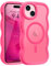 Pepmune Magnetic for iPhone 15 Case [Compatible with Magsafe] Translucent Matte Cute Curly Wave Frame Phone Case,Soft TPU Bumper Slim Fit Shockproof Protective Cover for Men Women-Hot Pink