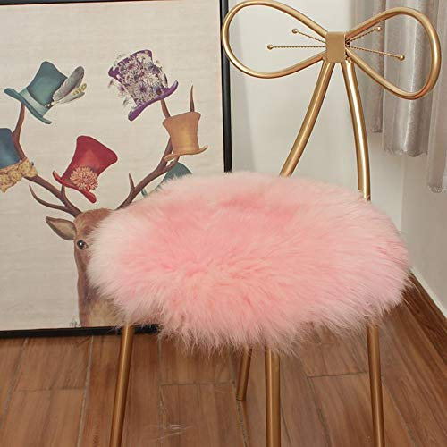 Plüsch-Sitzkissen, rund, Schaffell, weich, flauschig, Stuhlauflage für Hocker/Barhocker, gemütlicher Fellbezug, 40 x 40 cm, Rosa