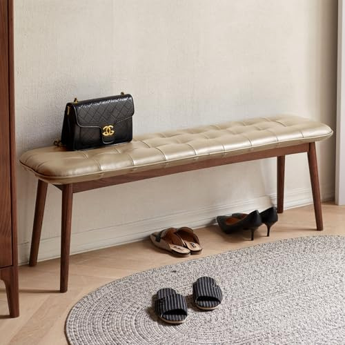 Handgewebte Rattan-Bettbank – Innenbank Aus Massivem Eichenholz for Schlafzimmer, Eingangsbereich, Esszimmer (Natur)(Khaki+Brown - 51inch)