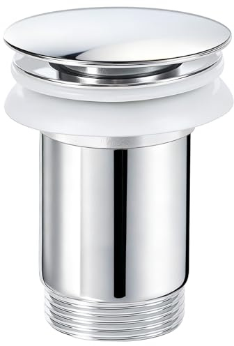 INMOZATA Bonde pop-up pour lavabo de salle de bain, bonde clic-clac avec trop-plein – Finition chromée, grand couvercle en acier inoxydable, écrou hexagonal et ressort en laiton (chrome et écrous