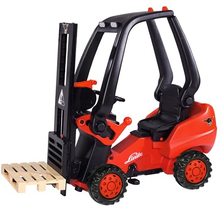 Big - Linde Forklift - Kindergabelstapler, Spielfahrzeug mit Präzisionskettenantrieb, Verstellbarer Sitz, bis 50 kg, Linde Lizenz, für Kinder ab 3 Jahren