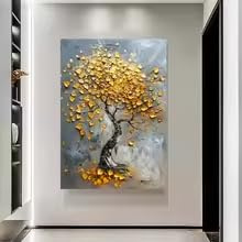 KEMEIQI Abstract Floral Golden Tree Canvas Wall Art, Textured Money Tree Canvas Painting Prints, Modern Artwork for Living Room(20x30cm)