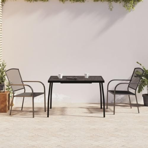 Runheo 3-TLG. Garten-Essgruppe Anthrazit Stahl, Robustes Outdoor-Möbelset, stapelbare Terrassenstühle, Balkonmöbel für Garten und Veranda