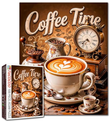 Coffee Time 1000 Teile Puzzle für Erwachsene Familie Puzzles für Erwachsene Vintage Kaffeetasse DIY Puzzle für Wohnkultur Geschenke 68,6 x 50,8 cm