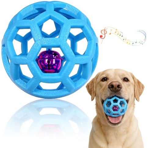 Balle Interactive Chien Avec Grelo 9cm, TPR, avec Grelot pour Petits Chiens | Jouets pour Chiens, Balle pour Chien,Structure Ajourée Souple, Légère, Résistant aux Morsures,Intérieur & Extérieur