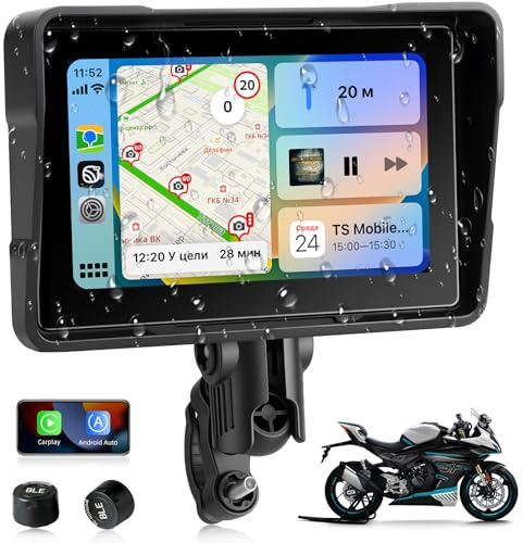【liquidación】 Jansite Pantalla Carplay Moto Android Auto con TPMS, 5 Pulgadas Navegador Moto Pantalla Táctil Impermeable IP67 CarPlay y Android Auto Inalámbricos, Navegación GPS, Siri Goo-gle