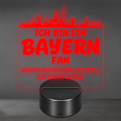 Lieblingsmensch Bayern Fan Fußball LED Nachtlicht – 3D Skyline Design „Ansprechen auf eigene Gefahr“ – RGB Farbwechsel mit Fernbedienung & Touch – Stimmungslicht für die Man Cave – 19x23cm