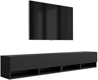 3E 3xE living.com TV-Schrank (2 x 100 cm), geriffelte Fronten, Mattschwarz, 200 × 32 × 33,6 cm