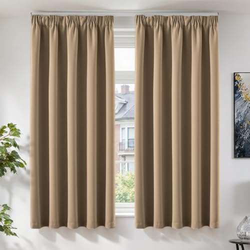 TOPICK Gardinen Vorhänge Verdunklungsvorhänge H175xB140 2er Set Khaki | Gardinen mit Kräuselband Wohnzimmer modern Vorhänge Blickdicht Schlafzimmer Blackout Curtains verdunkelung Fensterdekoration